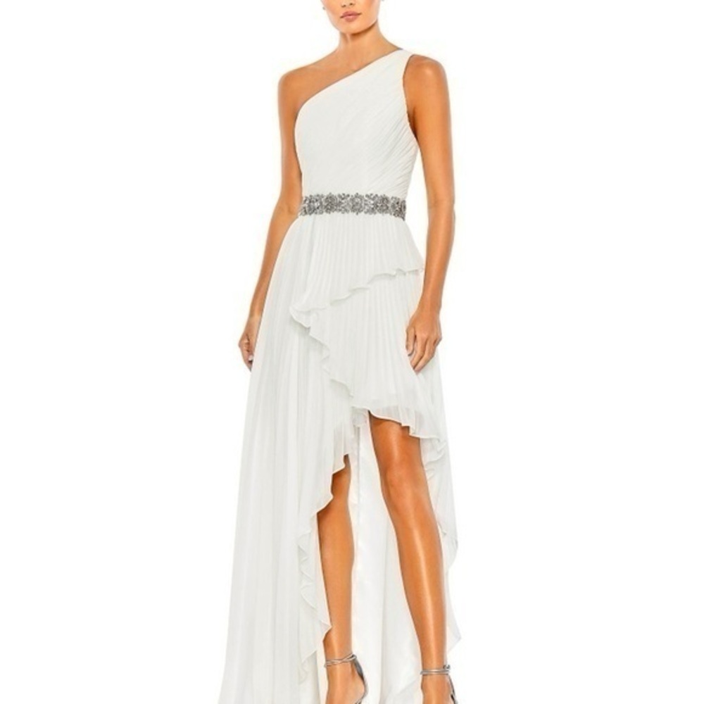 Mac Duggal Asymmetrical White High-Low Gown 8